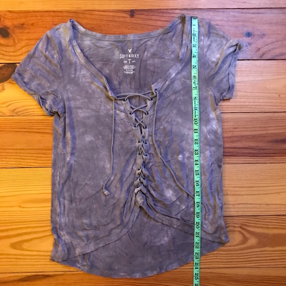 AEO Soft & Sexy Purple Tie-Dye Lace-Up Tee, EUC, S - Picture 3 of 11
